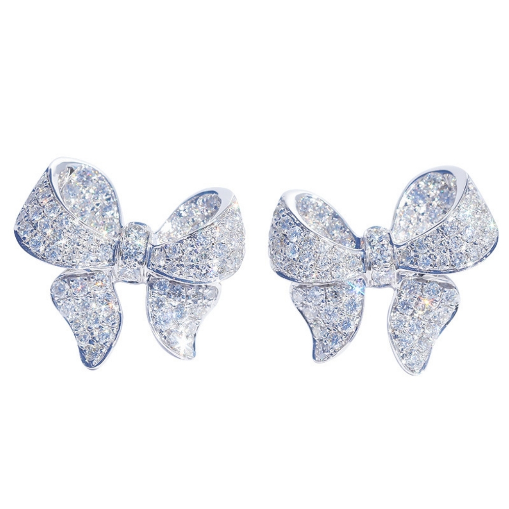 Sliver diamond bow earrings